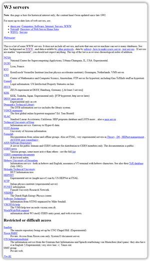 Seznam webovch server z listopadu 1992